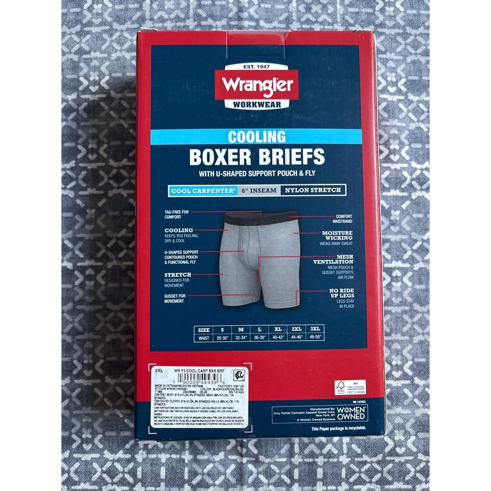 Wrangler Boxer Briefs Men 2XL Multi New 3-Pack Cooling Nylon Stretch 6" Inseam - Picture 2 of 6